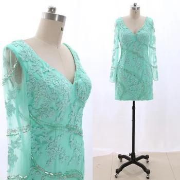 

MACloth Mint Pencil V Neck Knee-Length Short Embroidery Tulle Prom Dresses Dress M 265915 Clearance