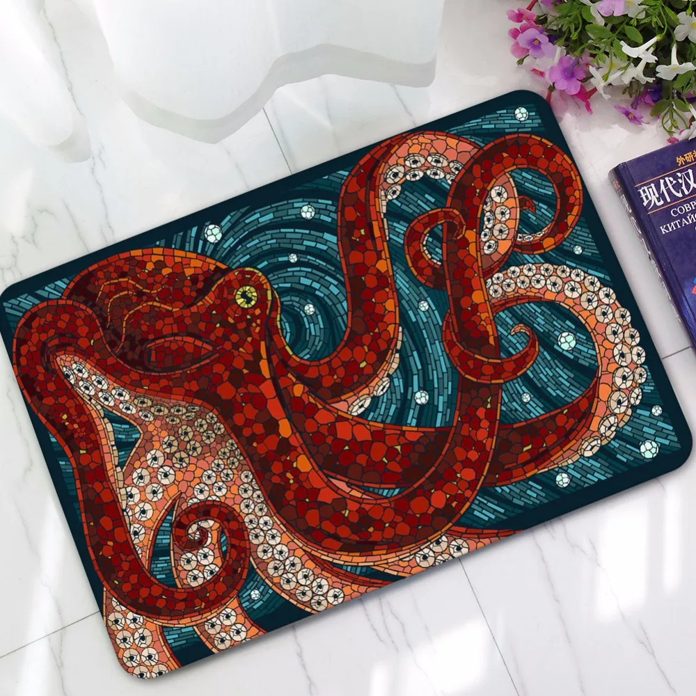 Marine Series Octopus Printing Absorbent Rubber Mat Digital Printing