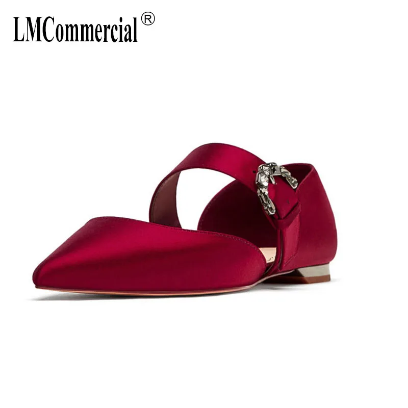 

womens shoes European American silk satin shallow flat shoes jewelry decoration buckle ballet shoes pointed single shoes summer