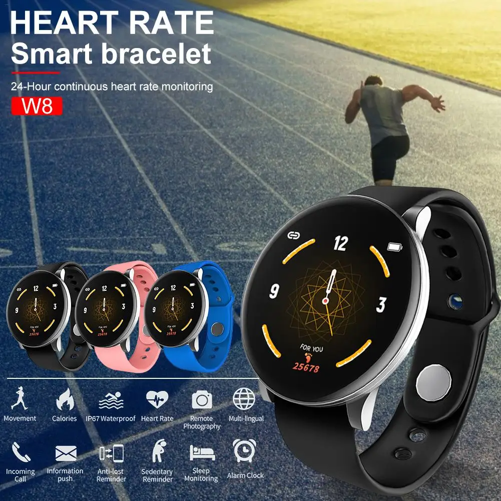 

W8 Smart Watch Waterproof Smartwatch Round Screen Men Women Heart Rate Monitor Fitness Tracker Sport Watch For Android IOS