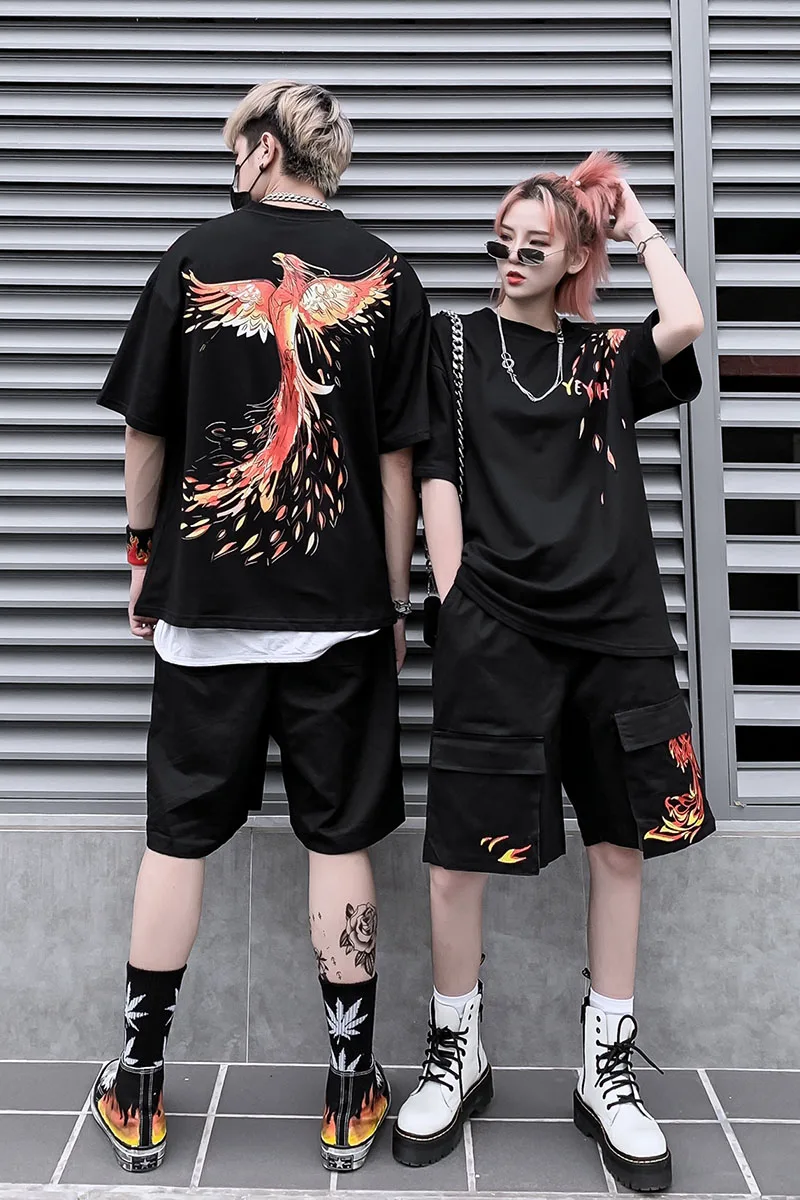 Мужская футболка с коротким рукавом в стиле хип хоп Harajuku Phoenix Flame новинка