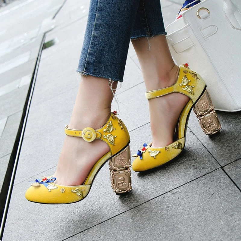 High Heels Women Pumps Two Piece Thick Heels Ladies Party Wedding Black Shoes Summer Ankle Strap Footwear Women Large Size 34-43 (20)