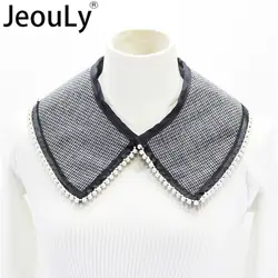 JeouLy съемный воротник Для женщин эксклюзивное пальто свитер оформлен воротник поддельные воротник с жемчугом шаль поддельные воротник