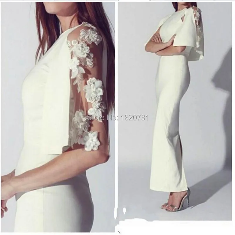 

2019 Elegant White Evening Dresses Short Cap Applique Ankle Length Party Prom Dresses Custom made