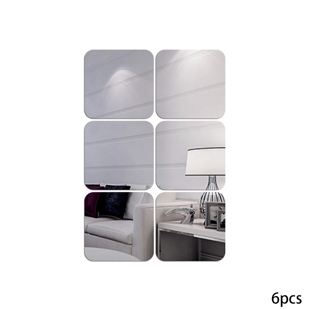 

6Pcs Square Mirror Tile Wall Sticker 3D Mosaic Decal Home Room Decoration Wall Stickers For DIY Bath Room 15cm