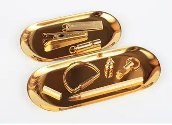 

Gold oval plate jewelry storage small tray stainless steel snack tray metal storage tray