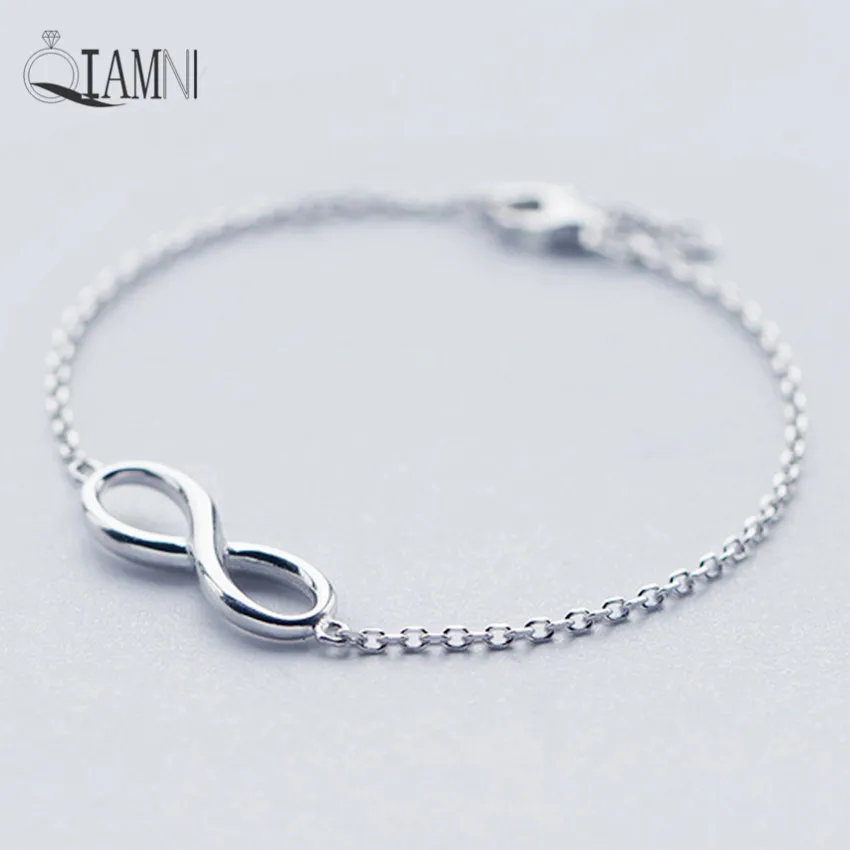 

QIAMNI 925 Sterling Silver Eight Shape Infinite Knot Adjustable Chain Bracelet Bangle Girls Women Christmas Gift Wedding Jewelry