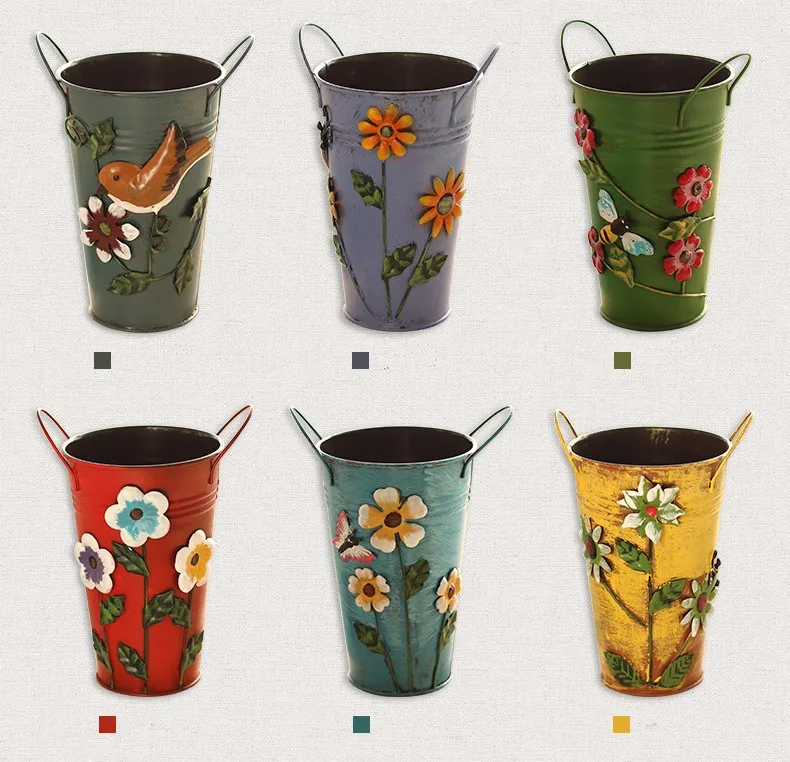 home decoration vase Three-dimensional applique metal vase bucket rustic flower barrels for decoration flower modern classic (13)