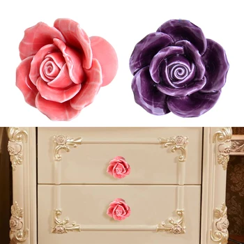 

6x Rose Flower Handles Cabinet Ceramic Knobs Single hole Kitchen Handles Dresser Closet Kids Bedroom Furniture 5 Colors