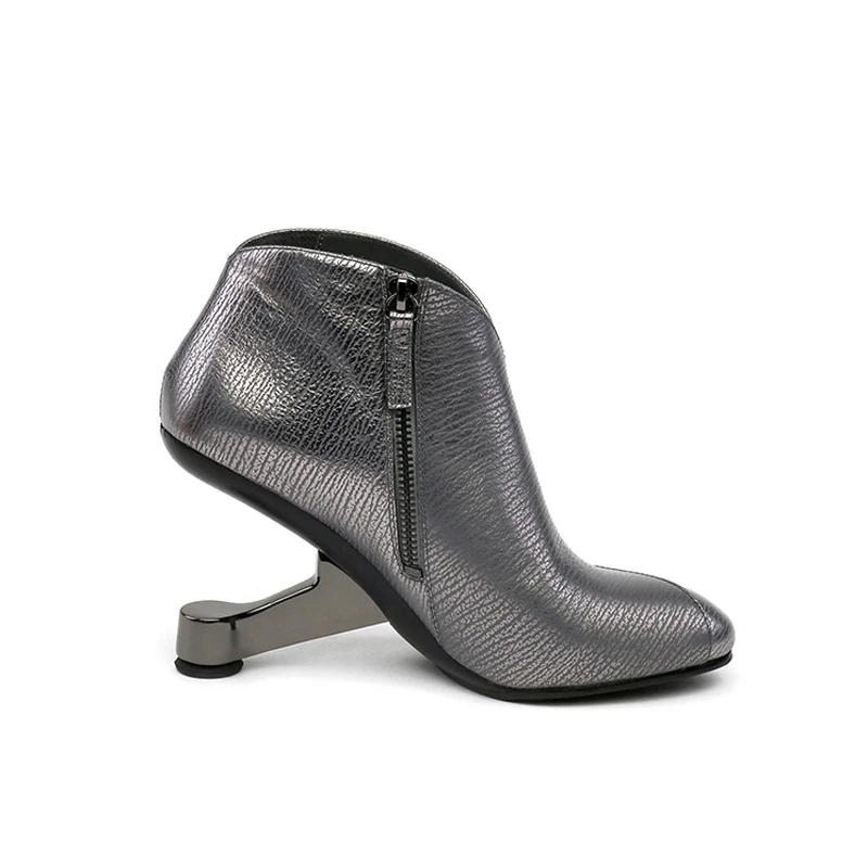 Femmes Pour Gunmetal Plush Cm Noir Bottes Zipper Automne Black 9 Marque Hauts Hl111 gun Plush Talons Muyisexi Étrange À Métal No Cheville vyb76fYIg
