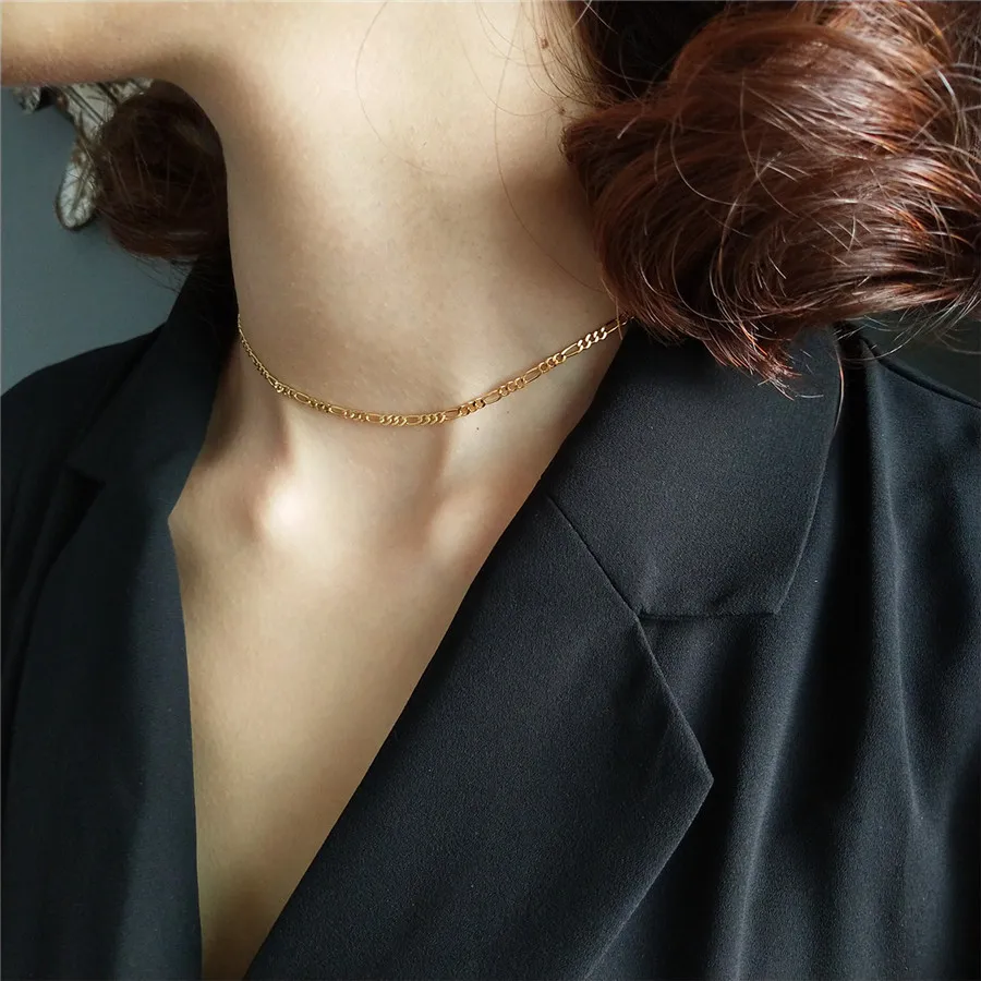 

Martick Sexy Lady Europe Chokers Necklaces Gold Color 31+6cm Necklace 925 Silver Jewelry For Woman Daily Jewelry GSN36