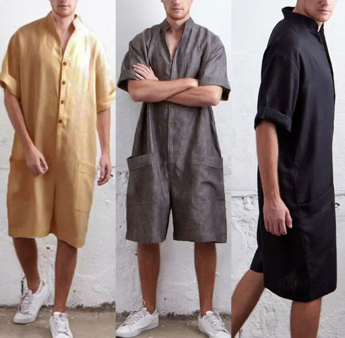 

Mens One Piece Casual Jumpsuit Romper Short Sleeve Linen Street Casual Cargo Pants Overalls Playsuit