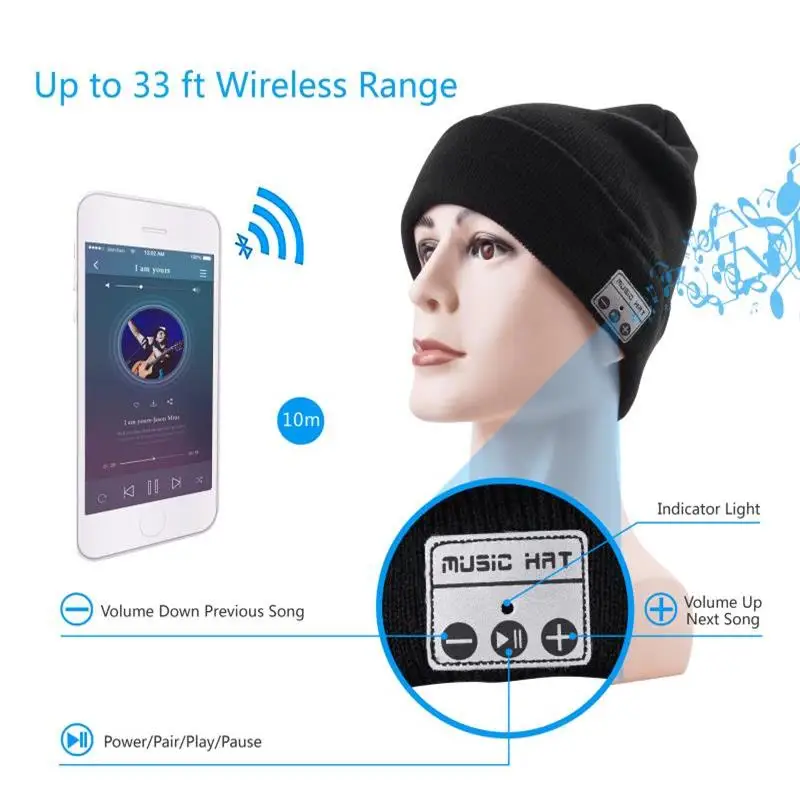 Fashion Bluetooth Beanie Music Hat with Speaker Wileless Bluetooth Headphone Headset Earphone Smart Hat+Touch Screen Gloves