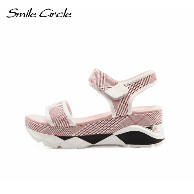 Smile Circle 2018 Summer sandals women gingham Flat Platform shoes women Open Toes Sandals slipper pink sandalias mujer 2018 