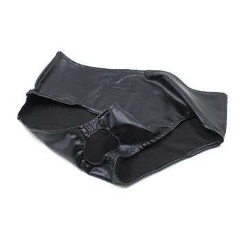 camaTech Leather Latex Open Crotch Strap on Panties Female Masturbation Hollow Underwear Briefs Elastic Crotchless Chastity Belt 4