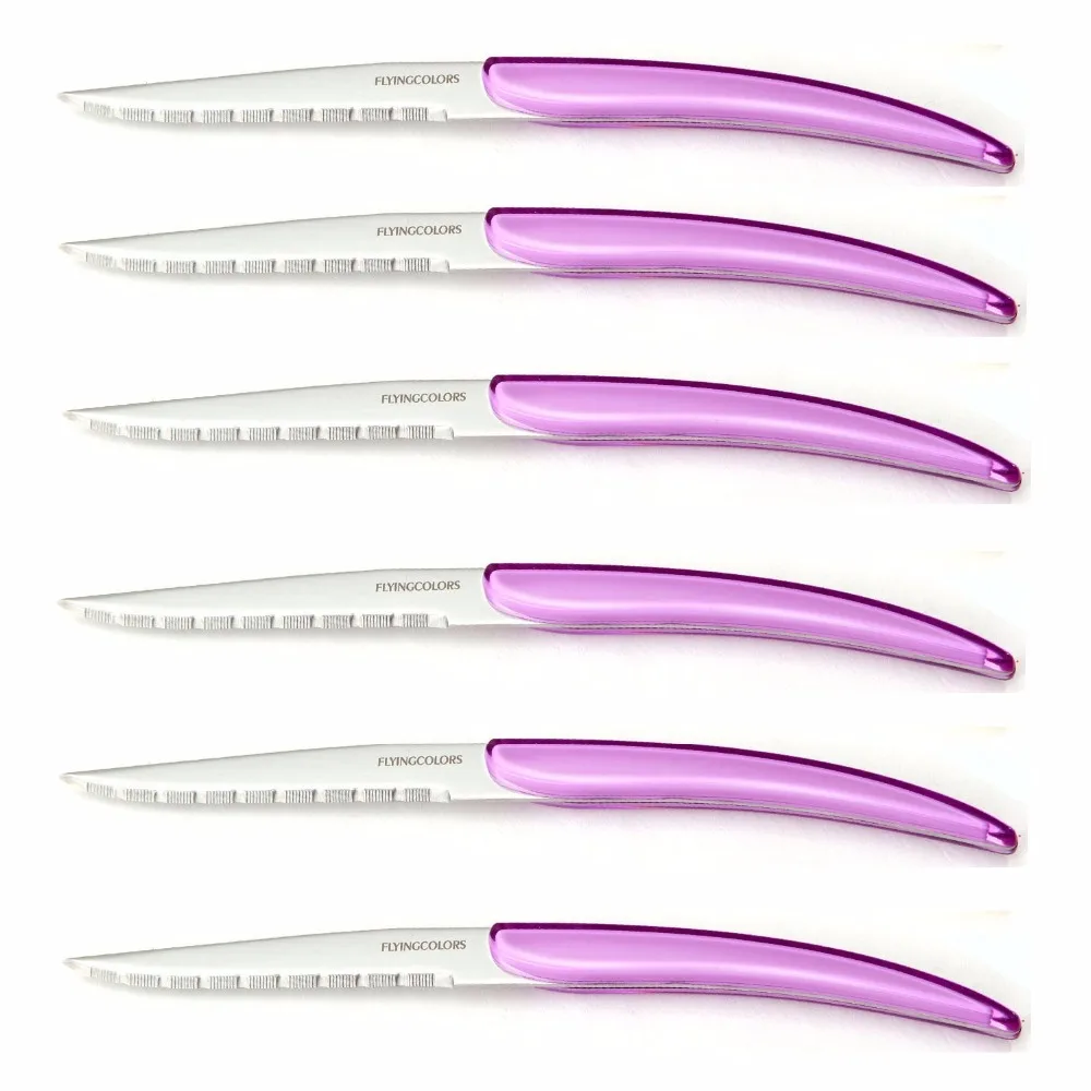 6 шт. 8,7 дюйма нож из нержавеющей стали для стейка Рождественский Ресторан ножи для стейка фиолетовая цветная ручка нож для ужина кухонная посуда набор