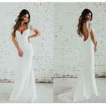 Лори Кружева Русалка свадебное платье с коротким рукавом невесты платье открытой спиной Robe de soiree элегантные богемные Свадебные платья