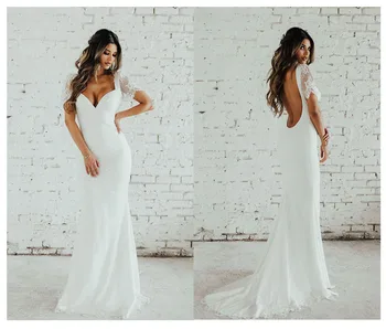 

LORIE Lace Mermaid Wedding Dress Short Sleeves Bride Dress Open Back Robe de soiree Elegant Boho Wedding Gowns 2019
