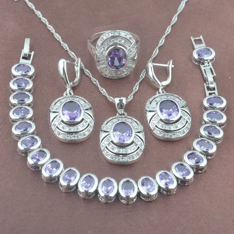 

Fantastic Purple Crystal White Zirconia Women's 925 Sterling Silver Jewelry Sets Bracelet Necklace Pendant Earrings Ring YZ0100