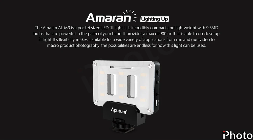 Aputure Amaran M9 Карманный миниатюрный светодиодный светильник для видео, лампа для селфи, светильник-вспышка для canon VS selfie ring on phone for camera Nikon