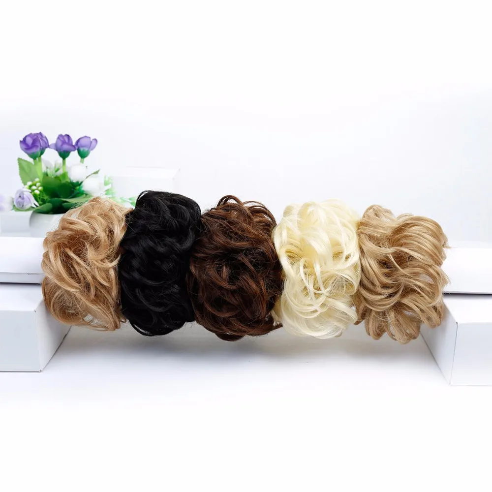DIFEI Heat Resistant Synthetic Hair pieces Curly Chignon with Rubber Band Hair Extension Updo Donut Hairpieces