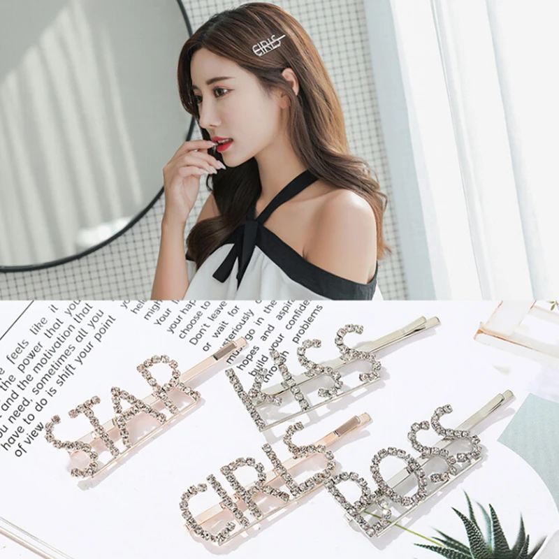 Girls Crystal Letter Hair Clip Fashion Women