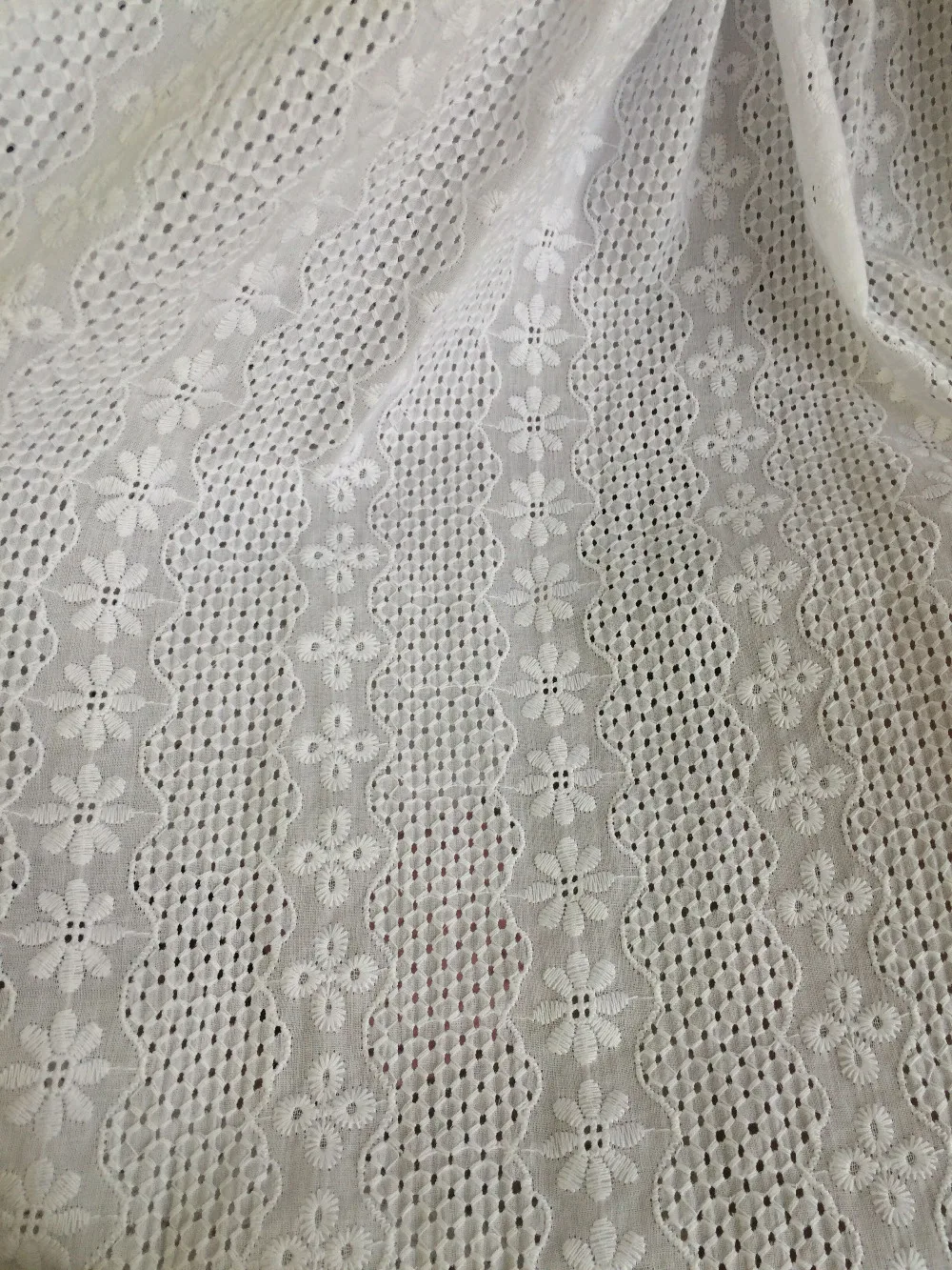 White cotton Lace Fabric, antique crocheted lace fabric for DIY sewing