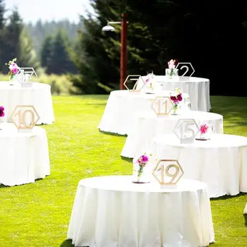 

New Wedding Seat Card Hexagon Table Number Signs for Birthday Decoration Acrylic Number Geometric Table Seat Card Roman Numerals