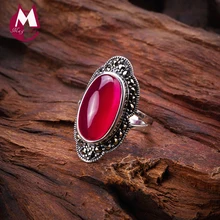 100% 925 Sterling Silver Ring For Women Original Design Red Jade Open Ring Gemstone Diamond Wedding Valentine’s Day Jewelry SR10