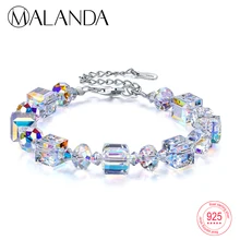 Бренд MALANDA, квадратные кристаллы от Swarovski, браслеты, браслеты, модные браслеты из стерлингового серебра, браслеты для женщин, ювелирное изделие, подарок