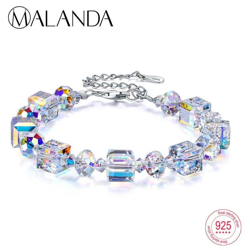 

MALANDA Brand Square Crystals From Swarovski Bracelets Bangles Fashion Sterling silver Bracelets Bangles For Women Jewelry Gift