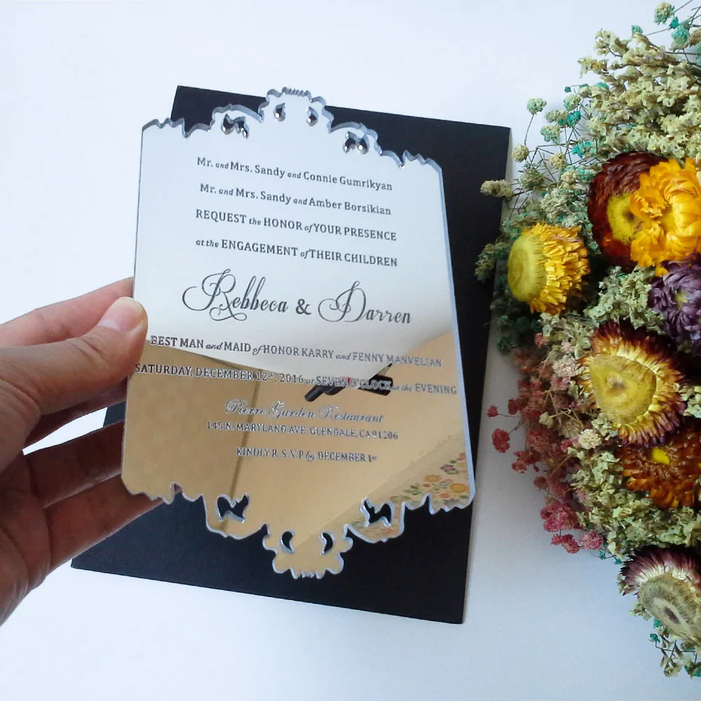 Customized sample for silver mirror acrylic wedding invitation card - 32762078470