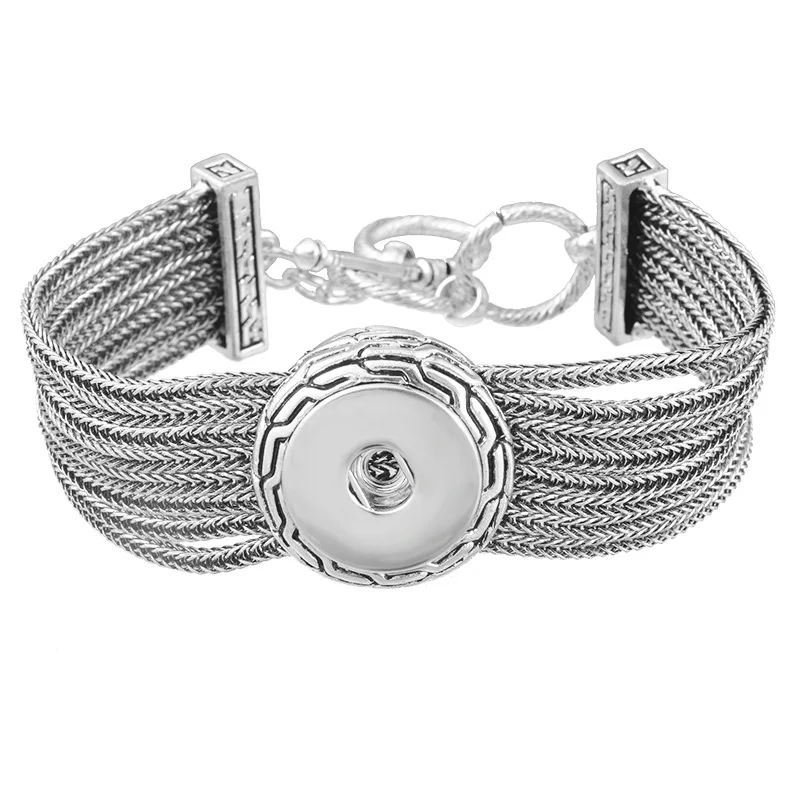 Multi Layers Snap Bracelet Ancient Silver Button 23cm Long Chain Bangle Fit 18mm Buttons DIY Jewelry | Украшения и аксессуары