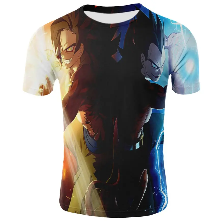 2019 New Dragon Ball Z T-Shirt Men's Summer 3D Printing Super Sai Casual Fashion Round Neck | Мужская одежда