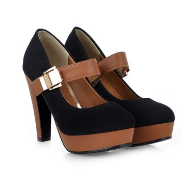 

2016 spring casual fashion new word buckle waterproof shoes high with Ms. round bag with Europe