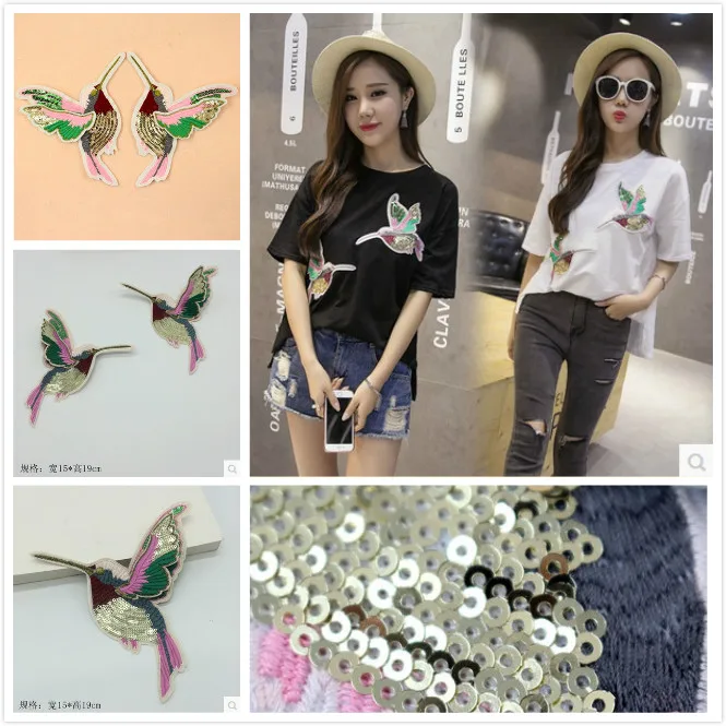 Embroidery Birds paillette cloth stickers clothes accessories decoration applique diy patch 4pcs/lot | Хобби и рукоделие