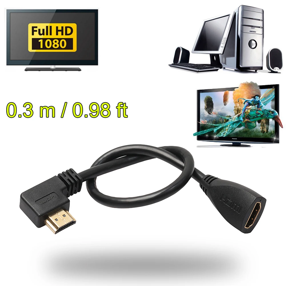 

High Speed 1080P 30cm HDMI Female to left 90 Degree Male Cable Adapter Converter Extender Cord 1.4V for PS4 TV DVD HDTV