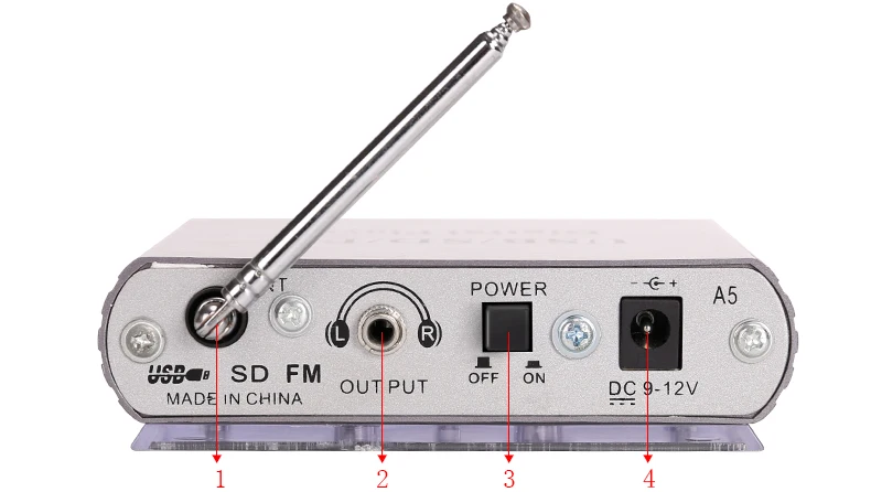 kinter A5 Hifi mini pre amplifier for active speaker or headphone with USB SD FM radio led digital display remote control support DC12V power input silver plastic enclosure  (7)