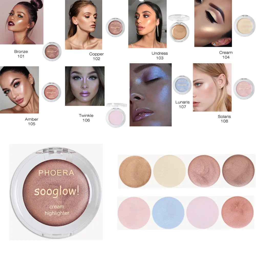 

2019 PHOERA Highlighter Make Up Shimmer Cream Face Highlight brochas maquillaje profesional Eyeshadow Glow Bronzer #7