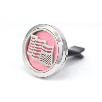 

2017 New 30mm Stainless Steel America Flag with Vent Auto Aromatherapy/Essential Oil Diffuser Perfume Locket Clip for Car