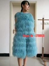 2017 fashion new lamb fur vest long Mongolia Sheep Fur coat Slim beach wool coat