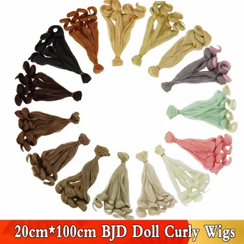 

1Pcs 20cm * 100cm Handmade Dolls Wigs High Temperature Gradual Color BJD Wave Curly Hair For Barbie Doll 1/3 1/6 Accessories Toy