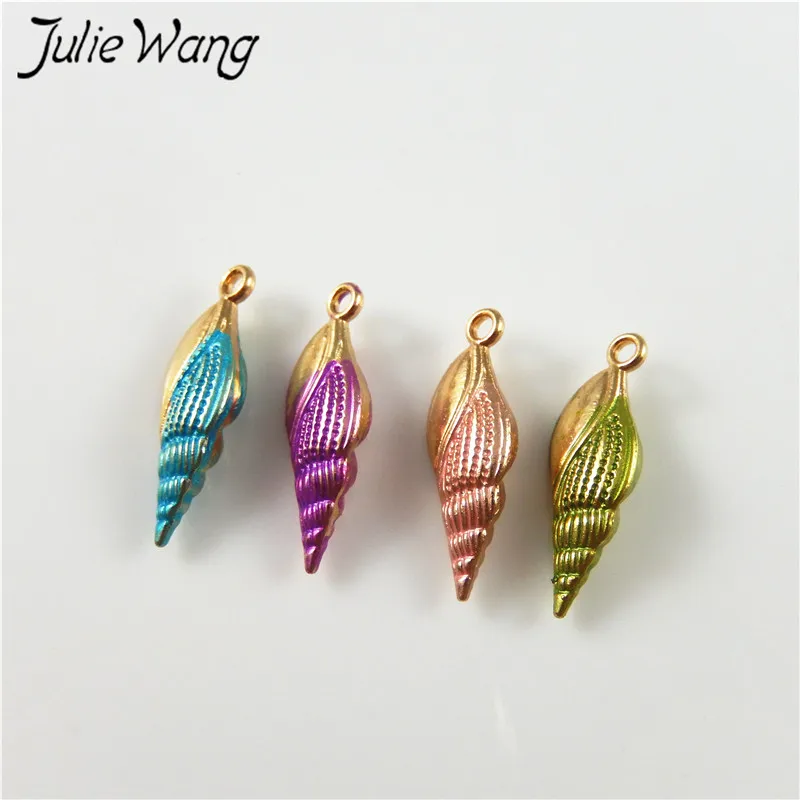 

Julie Wang 16pcs Gold Color Alloy Base Multi Color Conch Shell Shape Enamel Pendant Charm Handmade Trendy Jewelry Finding 23*7mm