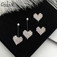 korean fashion Zircon crystal heart stud earrings for women Elegant luxury bridal wedding jewelry