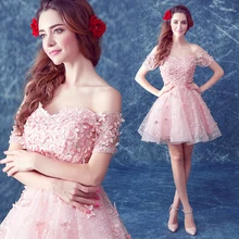 2016 Sexy Rosa Sweetheart Short Mini Prom Kleider Weg Von der schulter mit Appliques und Perlen Cocktail Prom Kleider vestido de festa
