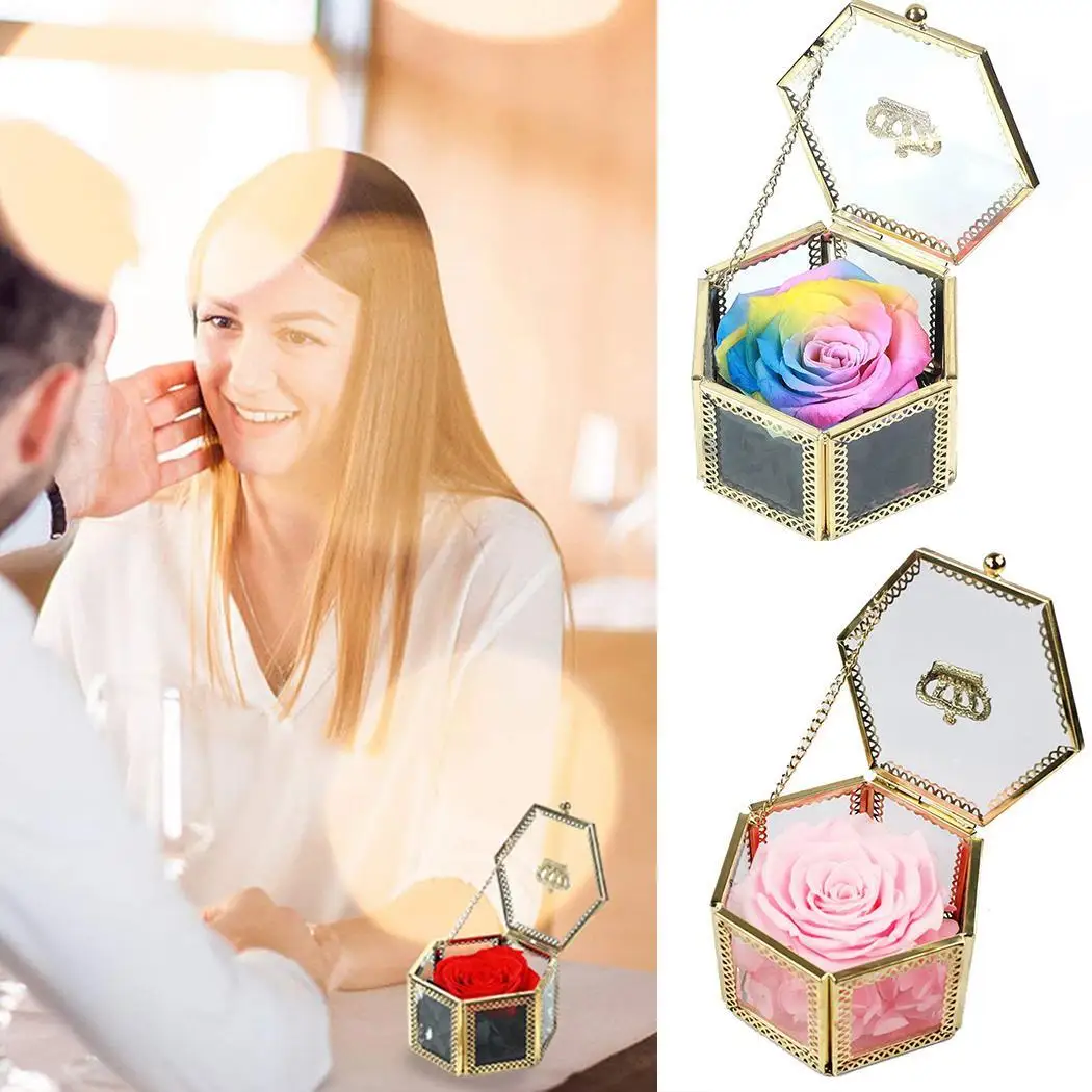 

Eternal Rose Box Hexagonal Flower Room Colored Valentine's Day, Wedding, Home Imitation Roses Box 0.5kg