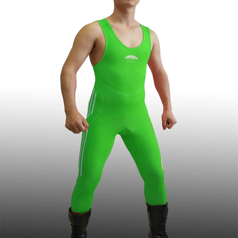 Длинная модель Badiace AD Speedsuit полное тело борцовское трико гимнастический силовой костюм для тяжелой атлетики мужские колготки цельный купальник - Цвет: bright green