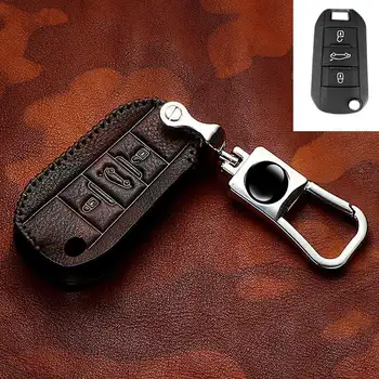 

Genuine Leather Car Key Case Covers Keychains For Citroen C2 C3 C4 C5 C6 C8 Berlingo Picasso Xsara Picasso Aygo Remote