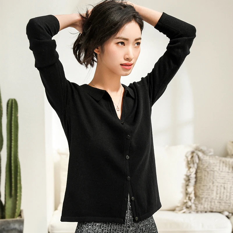 LHZSYY Spring And Autumn New Women's Cashmere Cardigan Sweater Round Neck Solid color Knit Short Shirt Wild Wool Cardigan Female