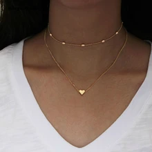 Простое золотое ожерелье с сердечком для женщин, многослойное ожерелье с шариком на шею, колье, ожерелье Ras Du Cou Femme, массивное ожерелье